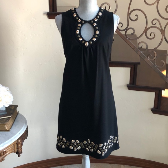 SOLD - INC Black Dress with Brass Bead Accents - Picture 2 of 7